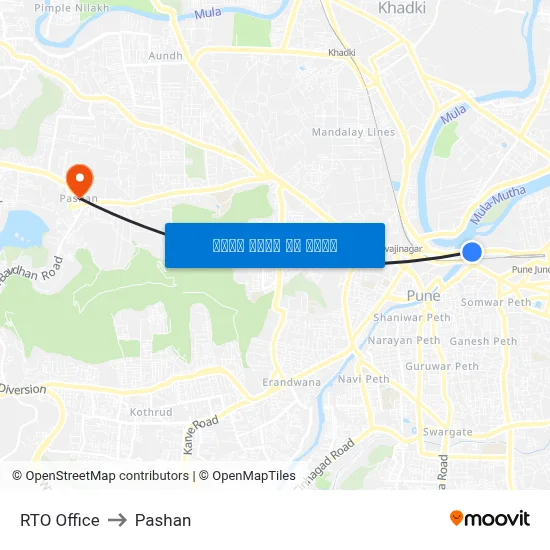 आरटीओ कार्यालय to पाषाण map