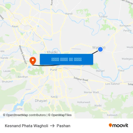 केसनंद फाटा वाघोली to पाषाण map