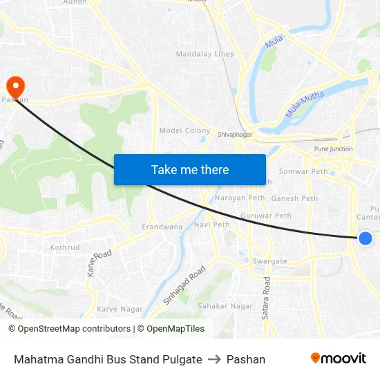 Mahatma Gandhi Bus Stand Pulgate to Pashan map