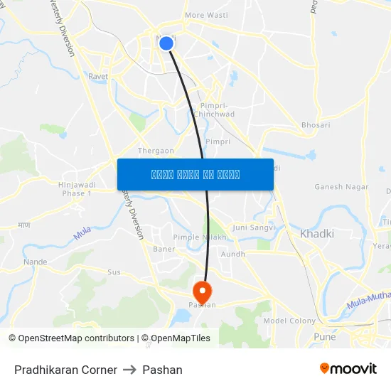 प्राधिकरण कॉर्नर to पाषाण map