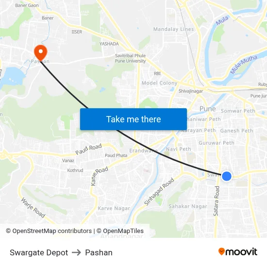 स्वारगेट डेपो to पाषाण map