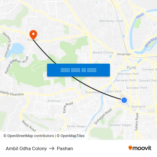 अंबिल ओढा कॉलोनी to पाषाण map