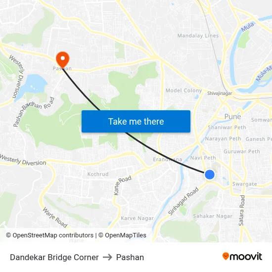 Dandekar Bridge Corner to Pashan map
