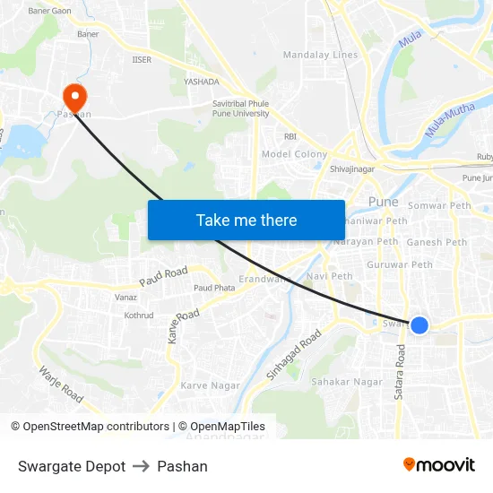स्वारगेट डेपो to पाषाण map