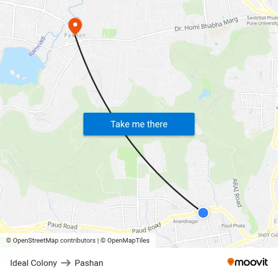 आदर्श कॉलोनी to पाषाण map