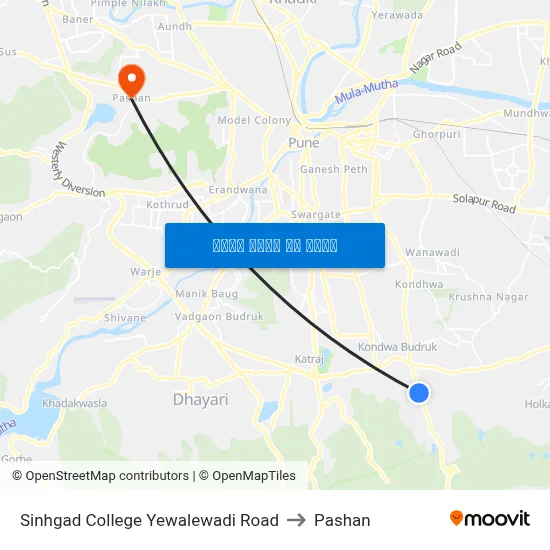 सिंहगड कॉलेज येवलेवाड़ी रोड to पाषाण map