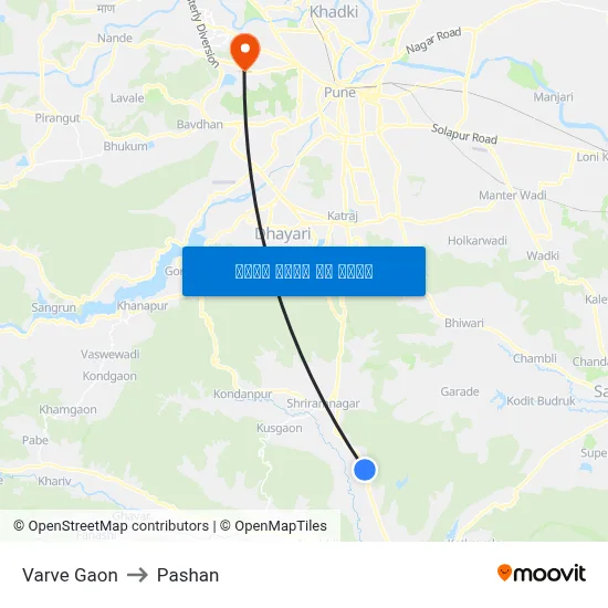 वारवे गाव to पाषाण map