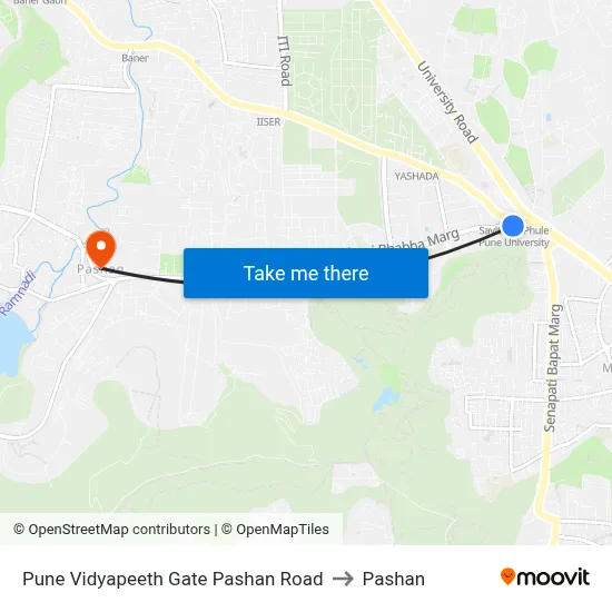 पुणे विद्यापीठ गेट पाषाण रोड to पाषाण map