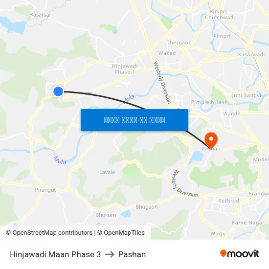 हिंजवाड़ी मान फेज 3 to पाषाण map
