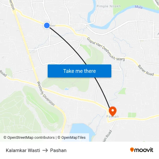 कलामकर वस्ती to पाषाण map