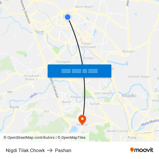 Nigdi Tilak Chowk to Pashan map
