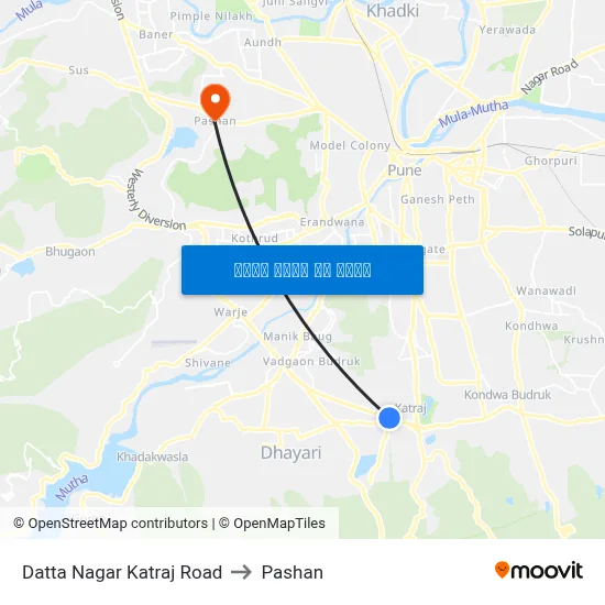 दत्त नगर कात्रज रोड to पाषाण map