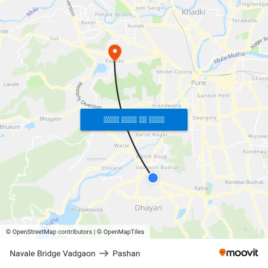 नवले ब्रिज वडगांव to पाषाण map