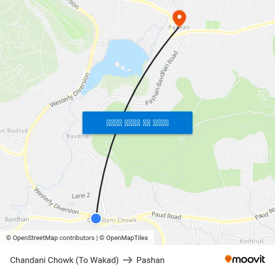 चांदणी चौक (टू वाकड) to पाषाण map
