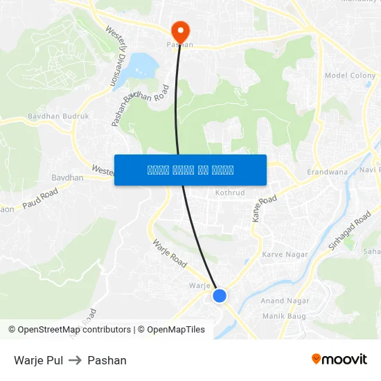 वारजे पुल to पाषाण map
