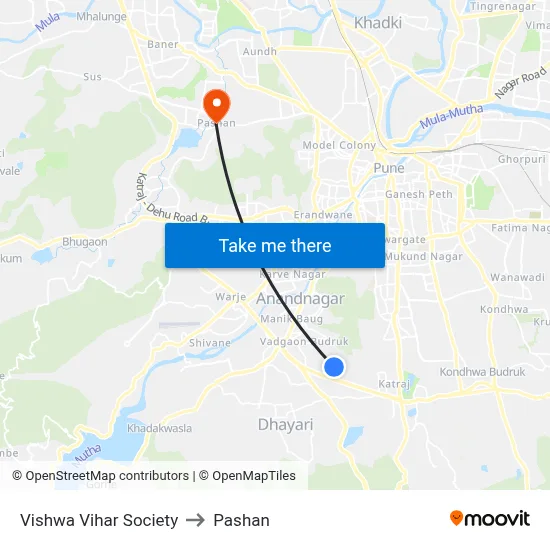 विश्व विहार सोसायटी to पाषाण map