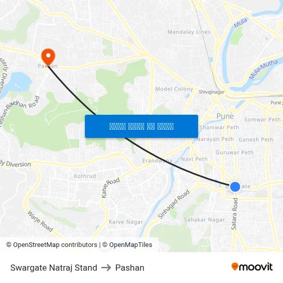 स्वारगेट नटराज स्टैंड to पाषाण map