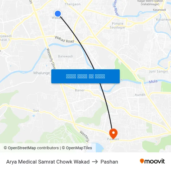 आर्य मेडिकल सम्राट चौक वाकड to पाषाण map