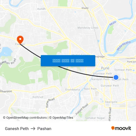 गणेश पेठ to पाषाण map