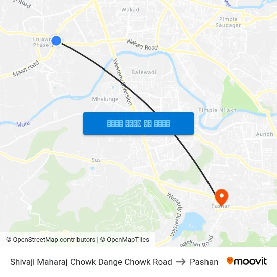 शिवाजी महाराज चौक डांगे चौक रोड to पाषाण map