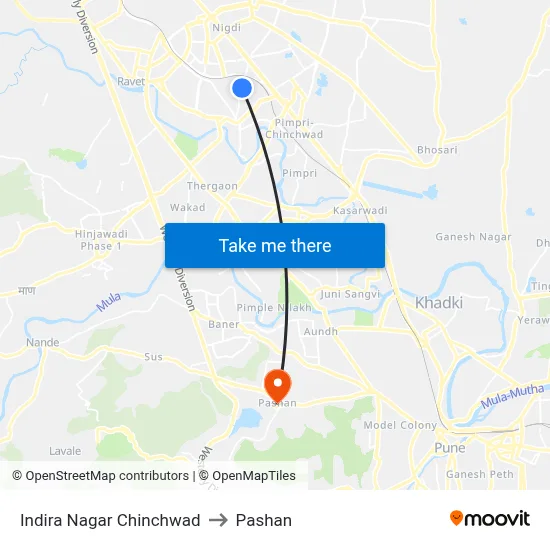 Indira Nagar Chinchwad to Pashan map