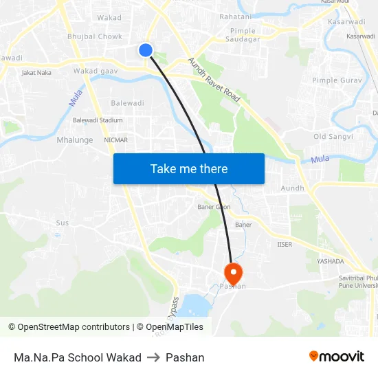 मा.न.पा स्कूल वाकड to पाषाण map