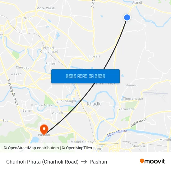 चऱ्होली फाटा (चऱ्होली रोड) to पाषाण map