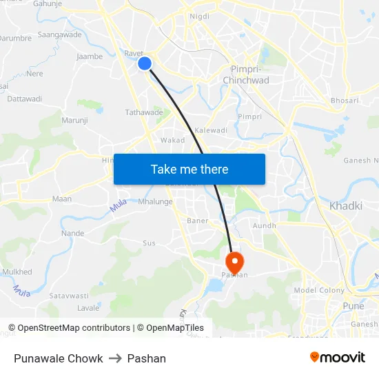 Punawale Chowk to पाषाण map