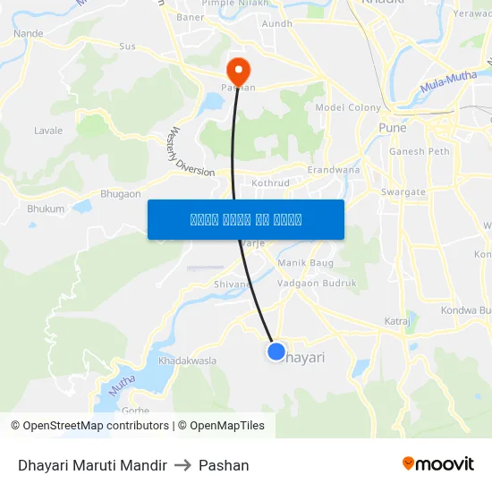 धायरी मारुति मंदिर to पाषाण map