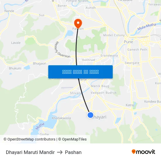 धायरी मारुति मंदिर to पाषाण map