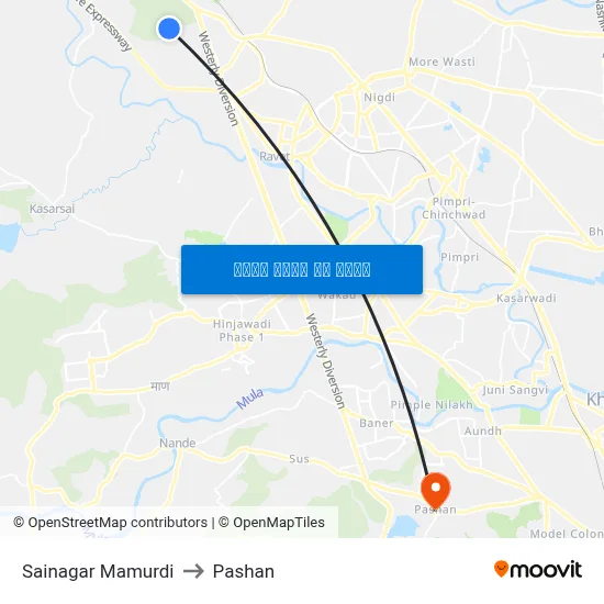 Sainagar Mamurdi to पाषाण map