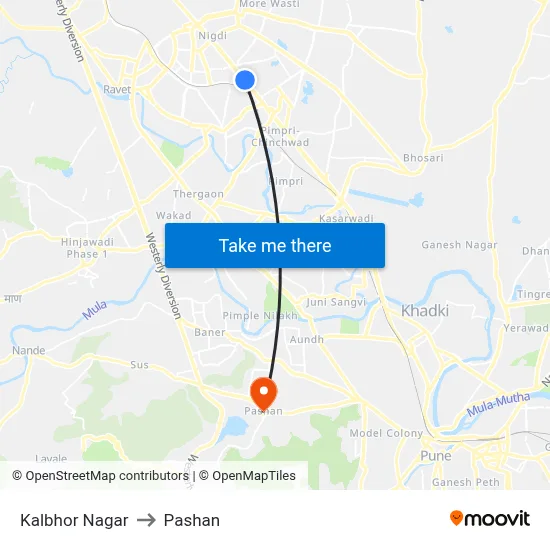 कलभोर नगर to पाषाण map
