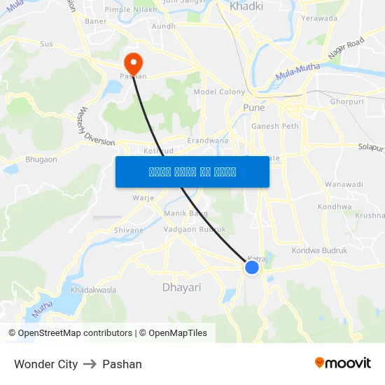 वंडर सिटी to पाषाण map
