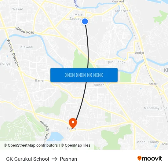 जीके गुरुकुल स्कूल to पाषाण map