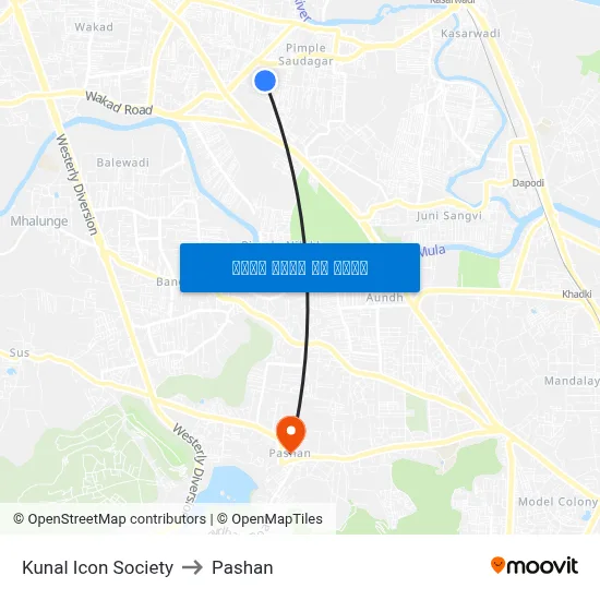 कुणाल आइकॉन सोसायटी to पाषाण map