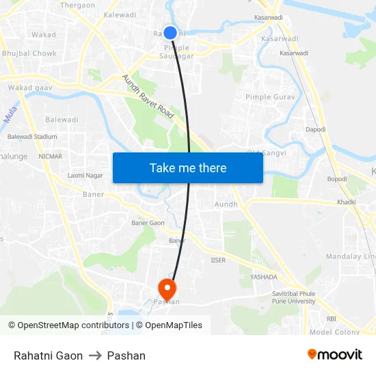 Rahatni Gaon to पाषाण map