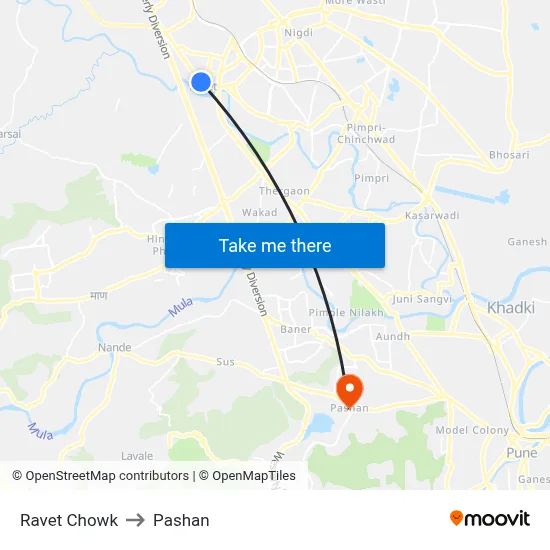Ravet Chowk to Pashan map