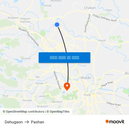 देहूगाव to पाषाण map
