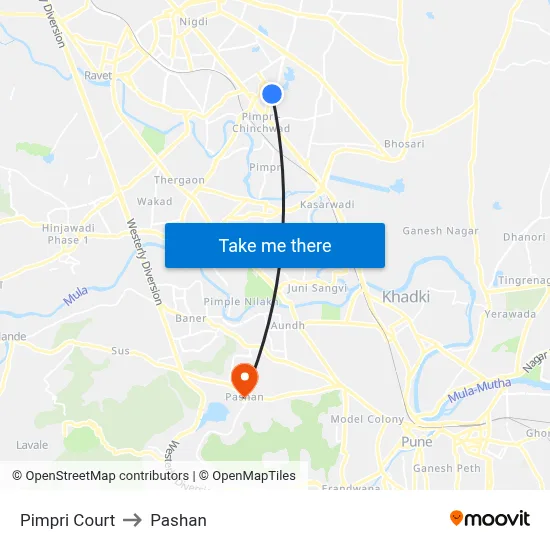 Pimpri Court to Pashan map