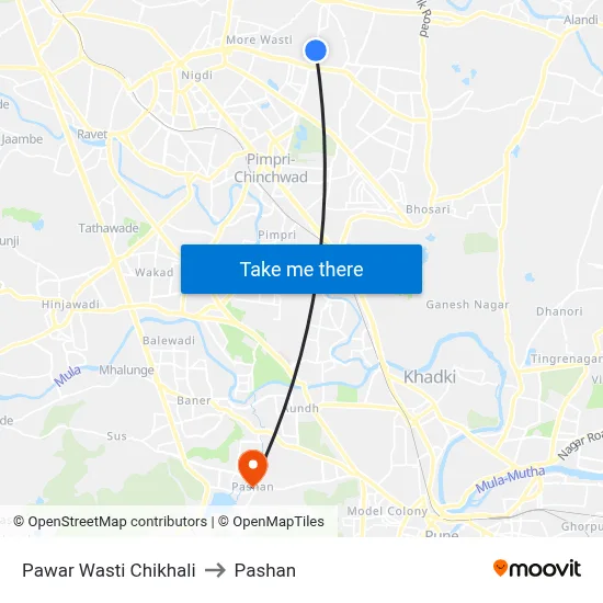 पवार वस्ती चिखली to पाषाण map
