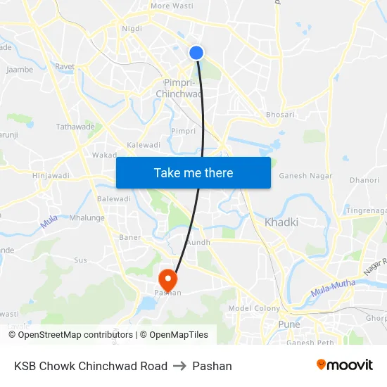 केएसबी चौक चिंचवड रोड to पाषाण map