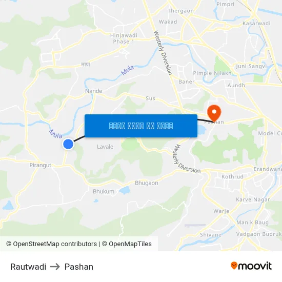 राउतवाड़ी to पाषाण map