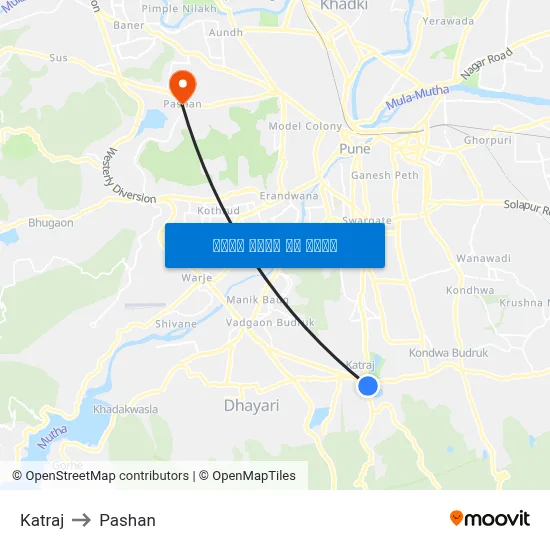 कात्रज to पाषाण map