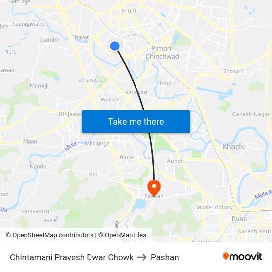 चिंतामणी प्रवेश द्वार चौक to पाषाण map
