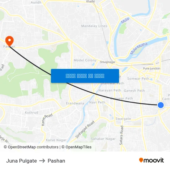 जुना पुलगेट to पाषाण map