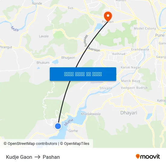 Kudje Gaon to Pashan map