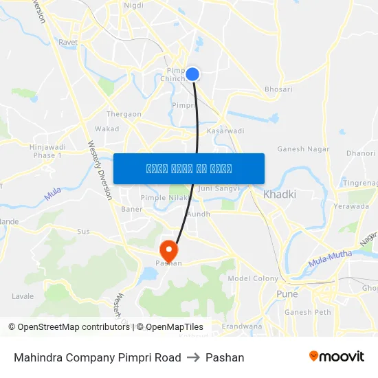 महिंद्रा कंपनी पिंपरी रोड to पाषाण map