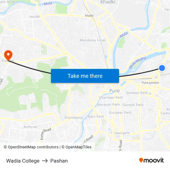 Wadia College to Pashan map