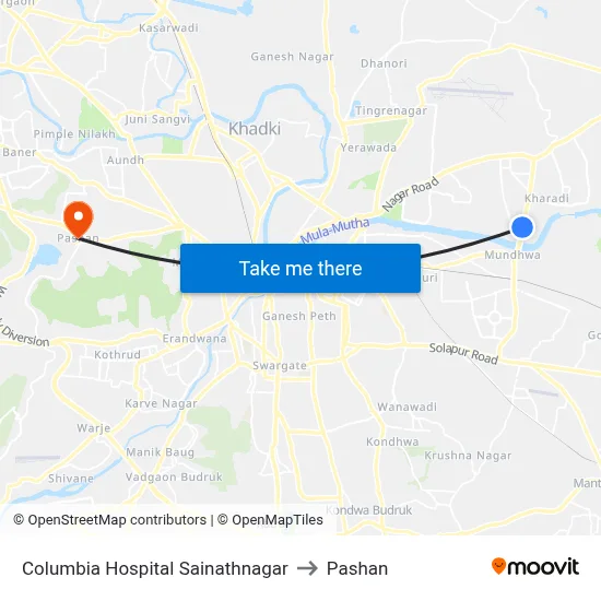 कोलंबिया हॉस्पिटल साईनाथनगर to पाषाण map