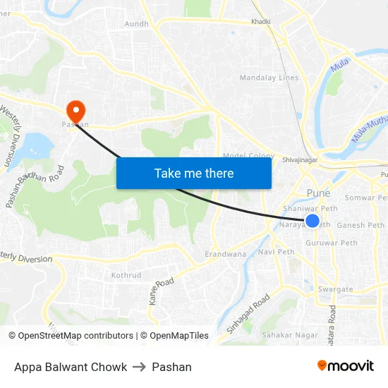 Appa Balwant Chowk to Pashan map